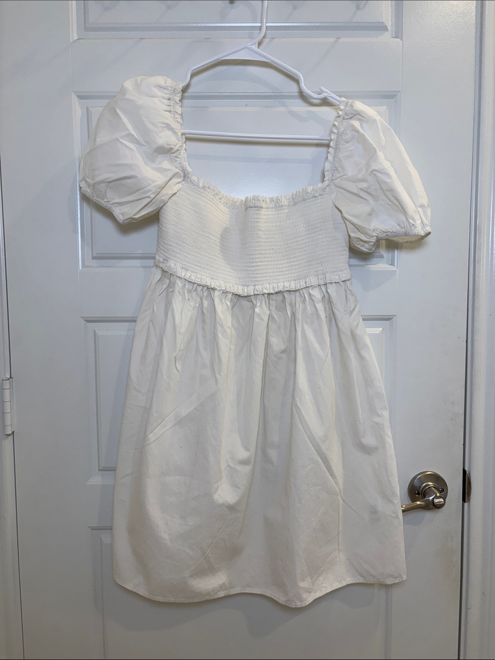 Sunday Best White Smocked Puff Sleeve Mini Dress Size S
